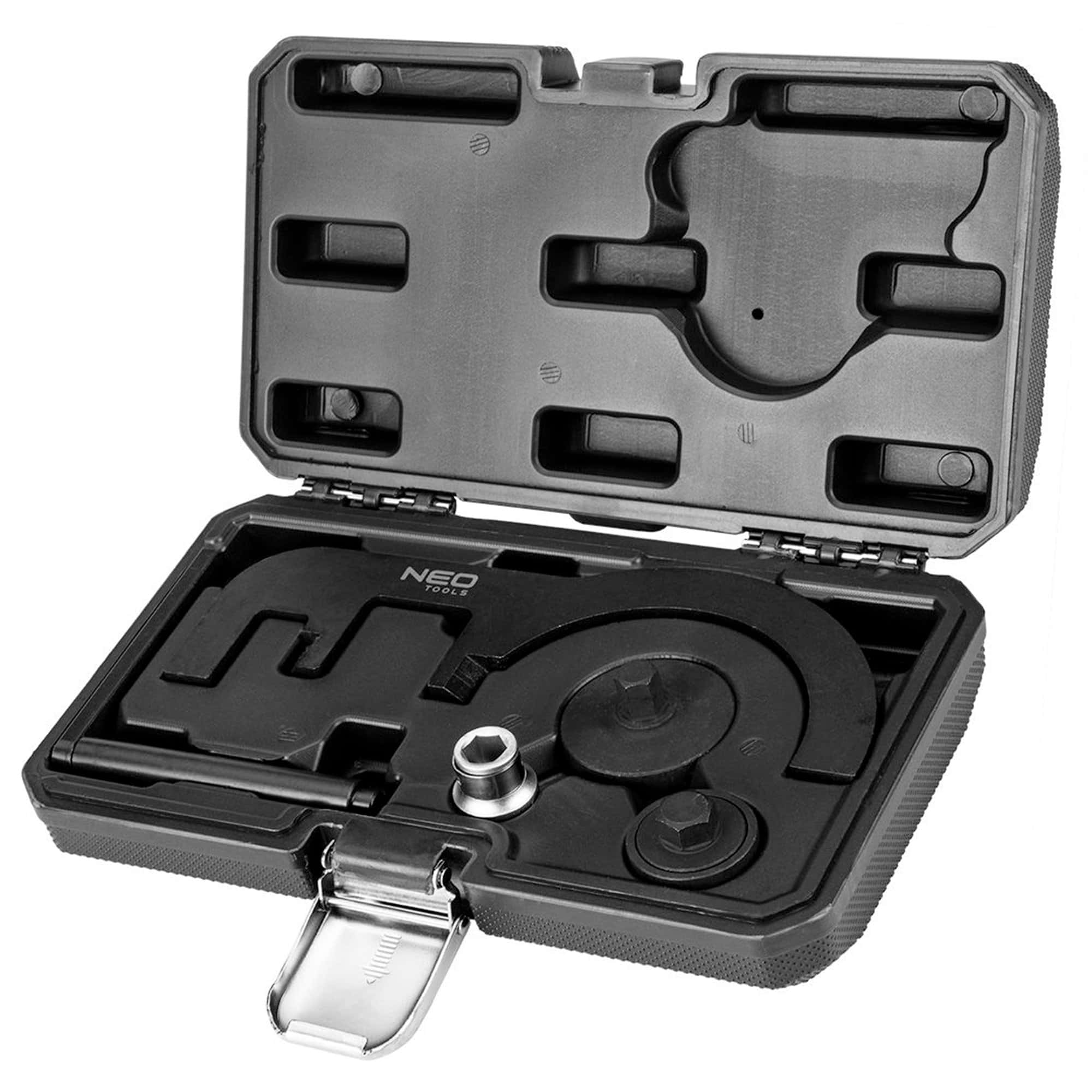 NEO Tools 11-315 BMW N47 ja N57 ajoitustyökalusarja avoimessa säilytyssalkussa