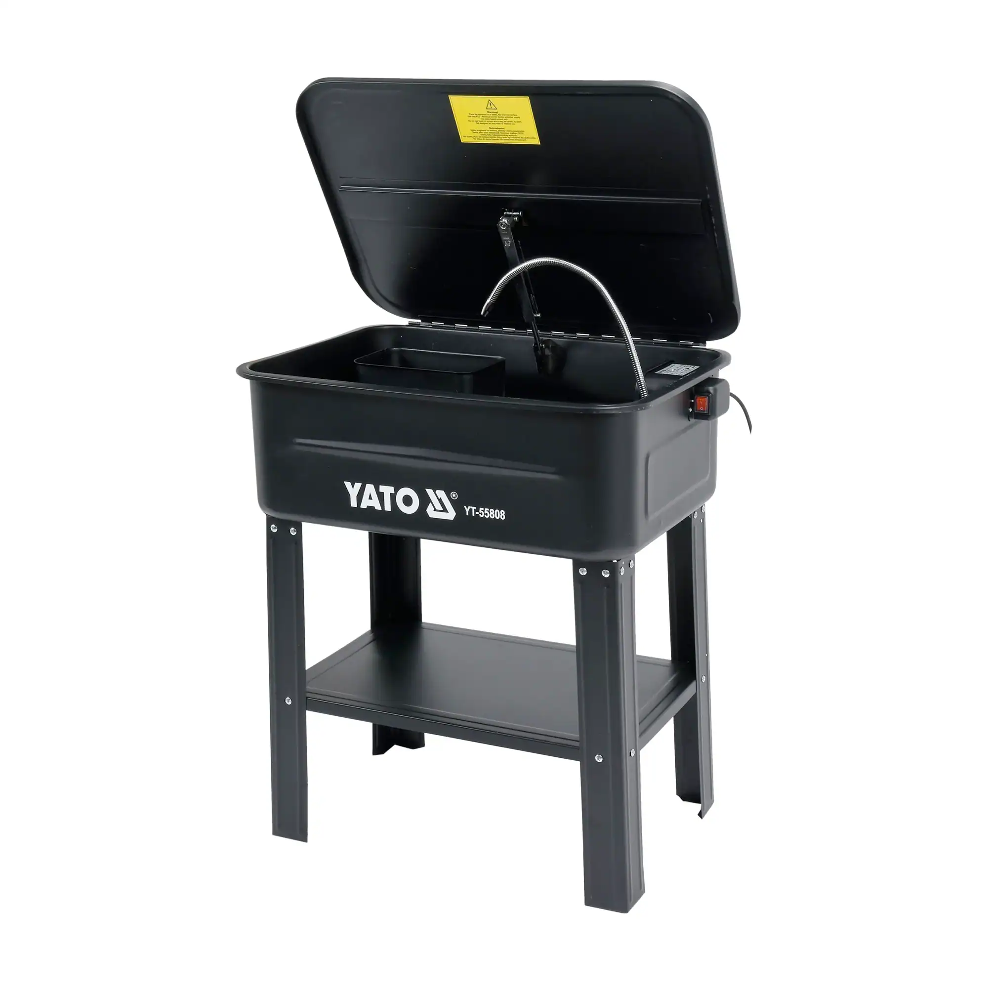 Yato YT-55808 osienpesuallas 80 l: viistosta, kansi avoinna