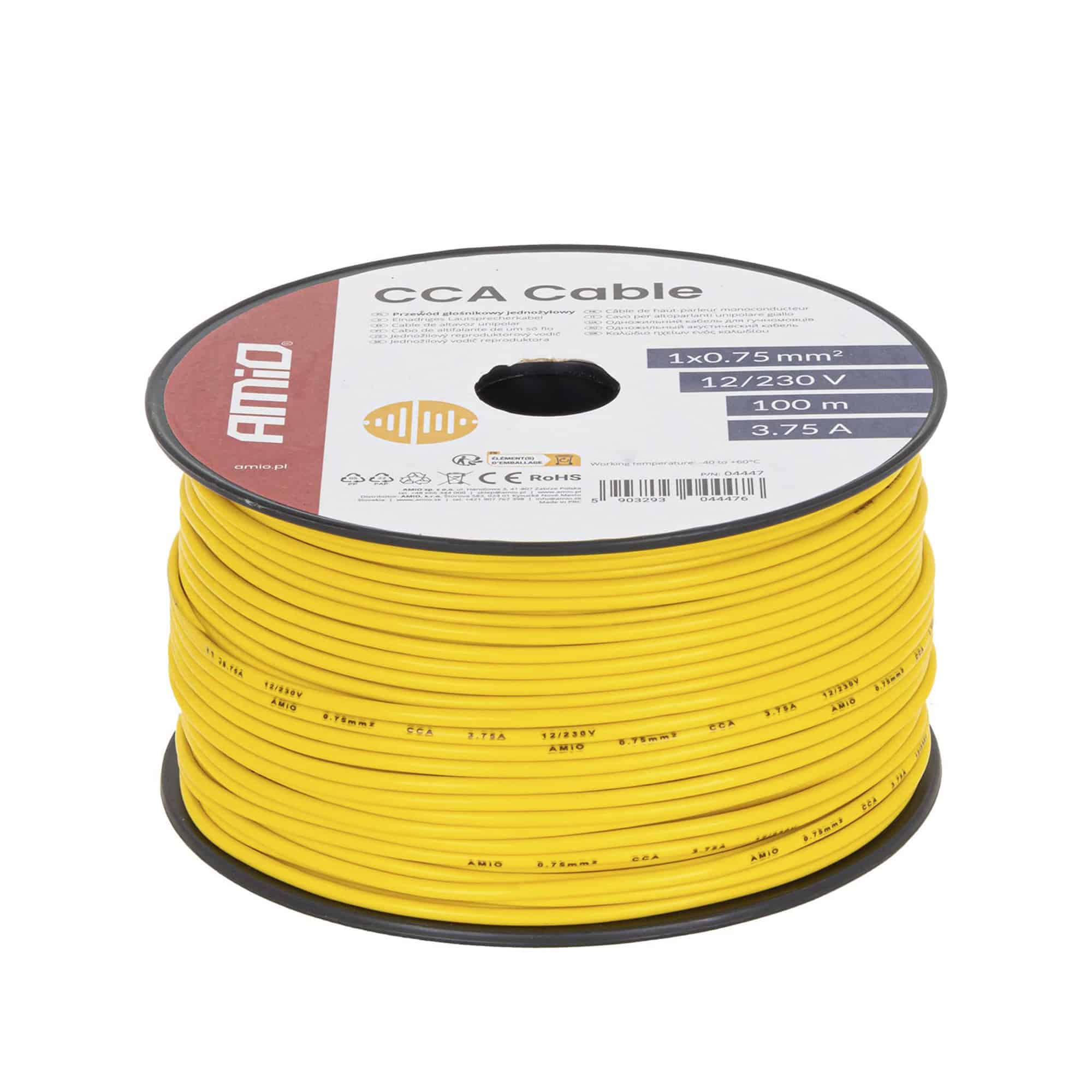 Sähkökaapeli keltainen 1 × 0,75 mm², 100 m, Amio