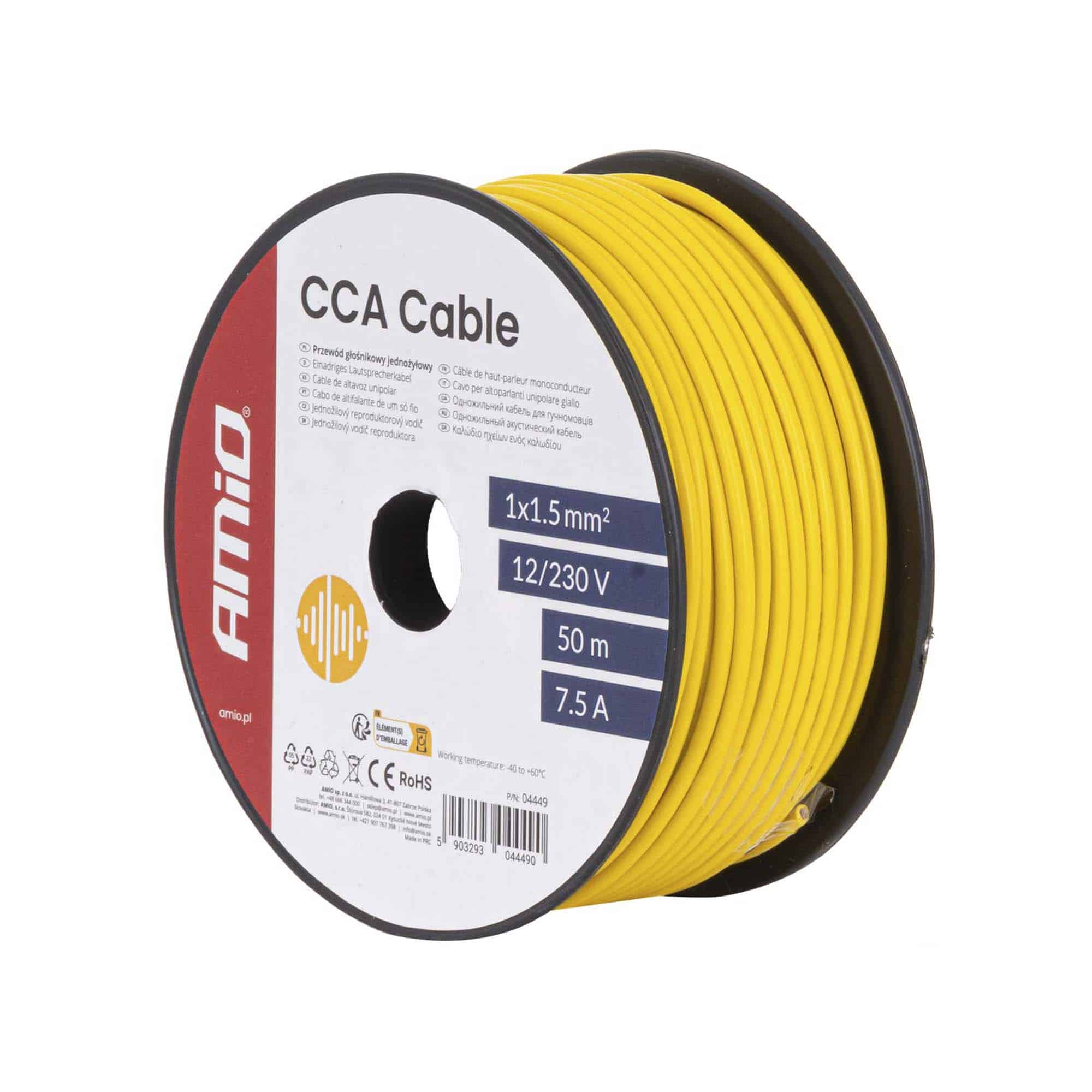 Sähkökaapeli keltainen 1×1.5mm2 50m, Amio