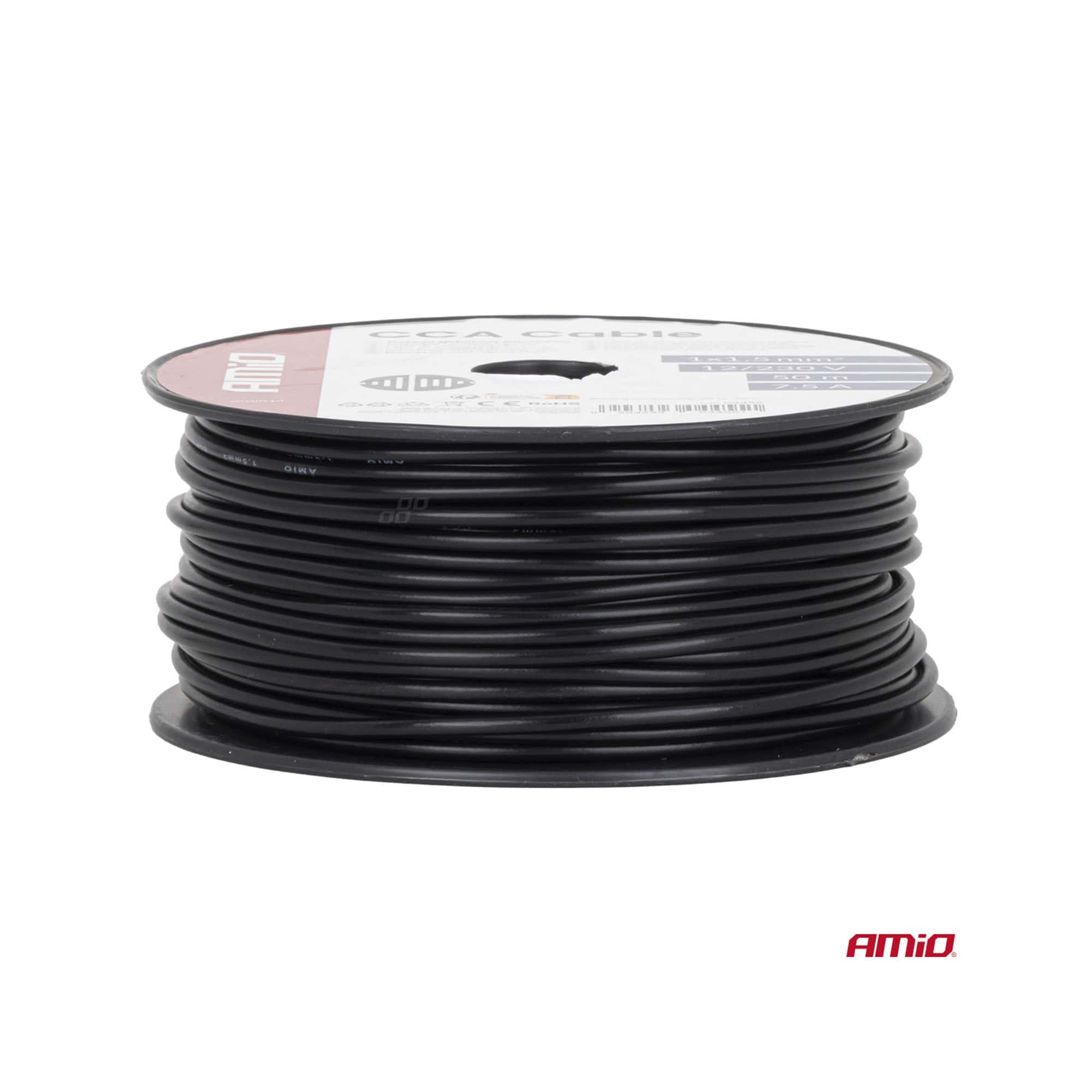 AMiO 04455 musta CCA-sähkökaapeli 1 × 1,5 mm², 50 metrin rulla