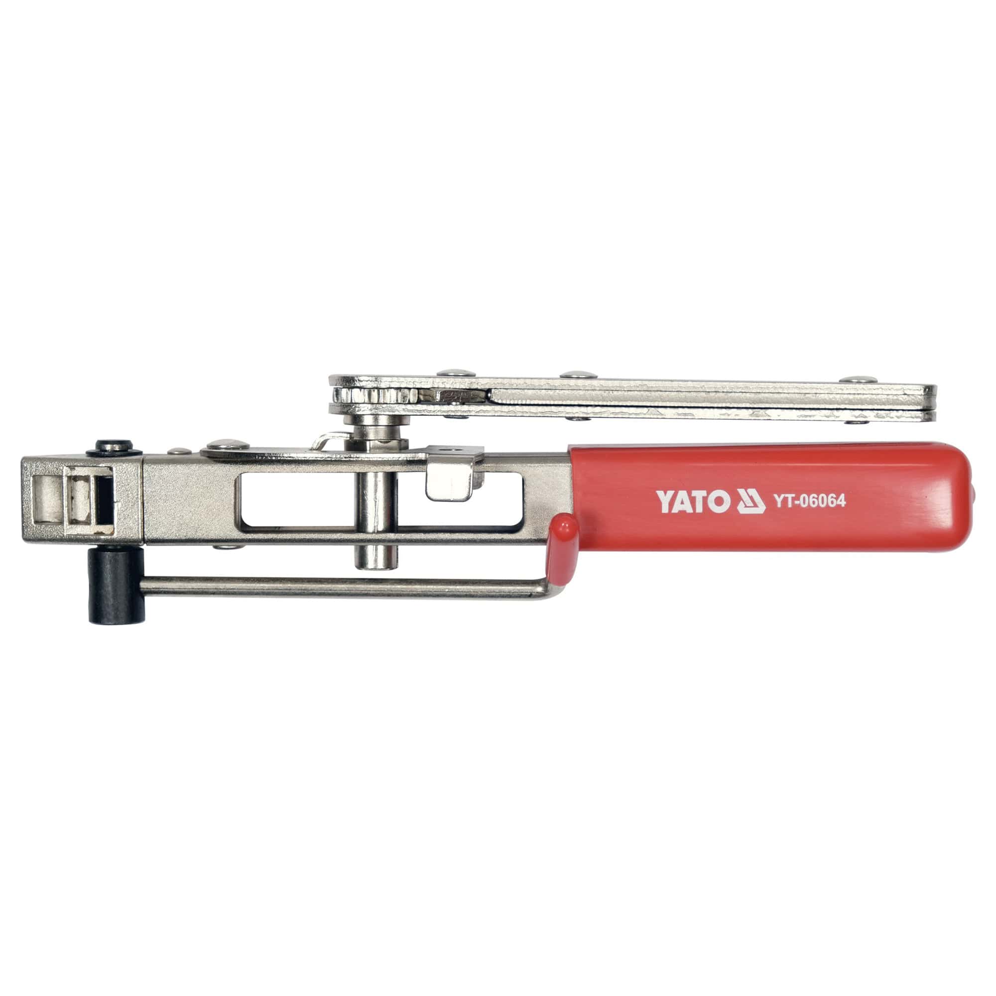 Yato YT-06064 vetonivelen suojakumin pannan kiristin räikällä ja katkaisuterällä, enintään 10 mm leveälle nauhalle
