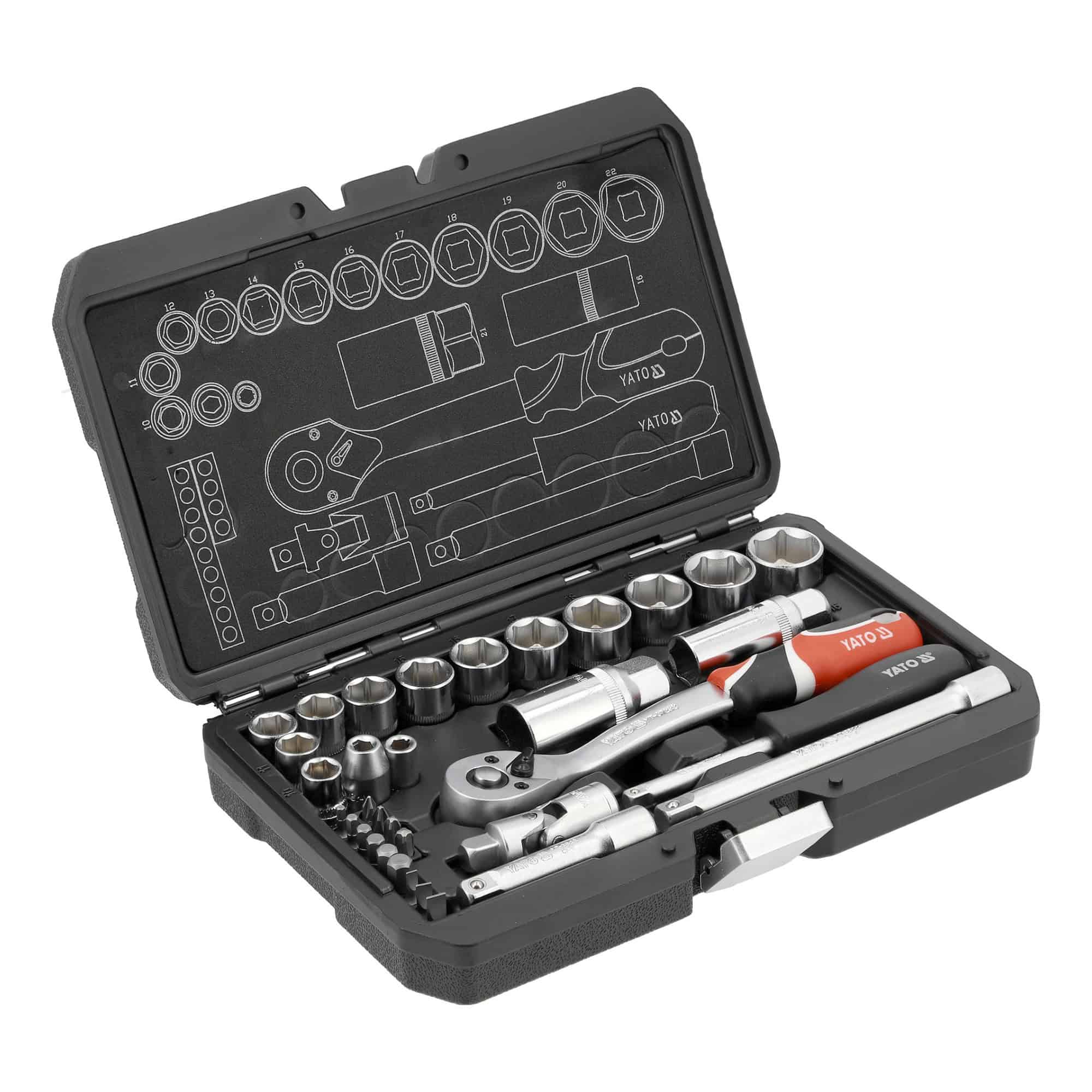 Työkalusarja 1/4" 3/8" 34 osaa, Yato