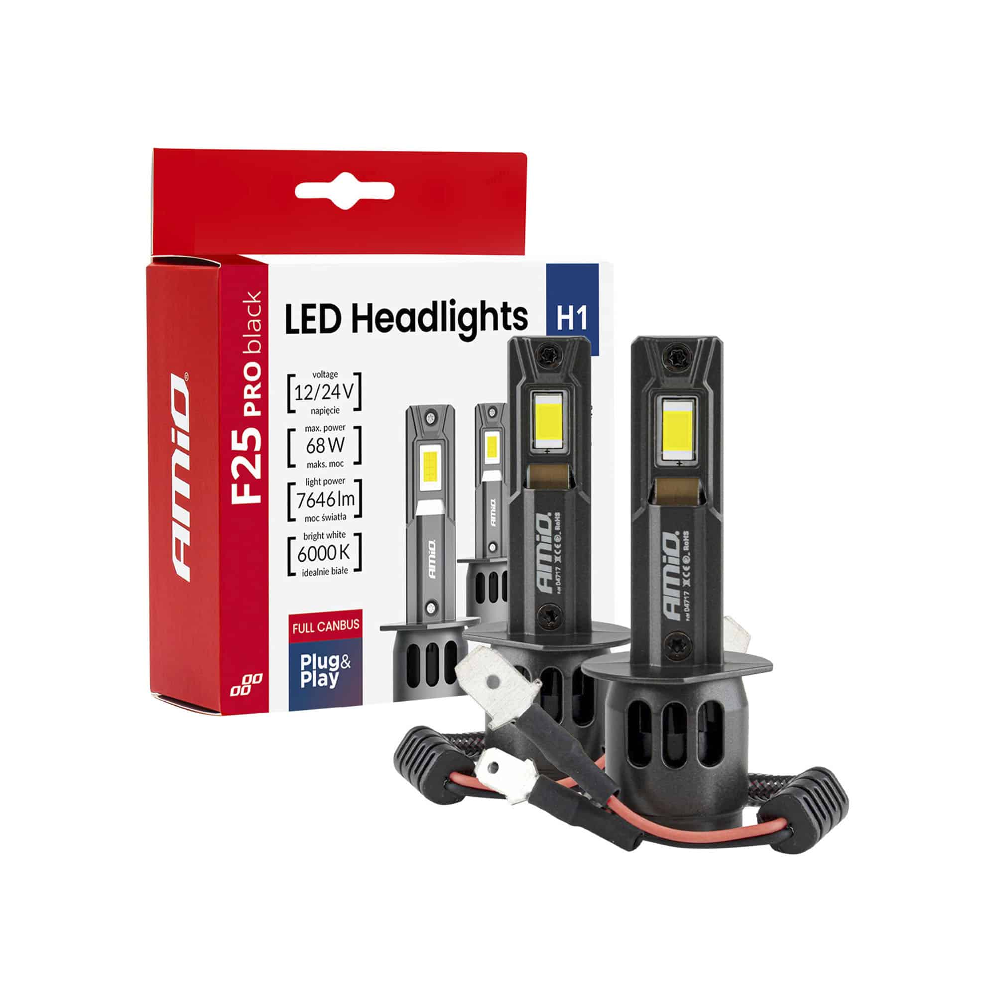 LED-ajovalopolttimot PRO H1 68W 7646lm, Amio