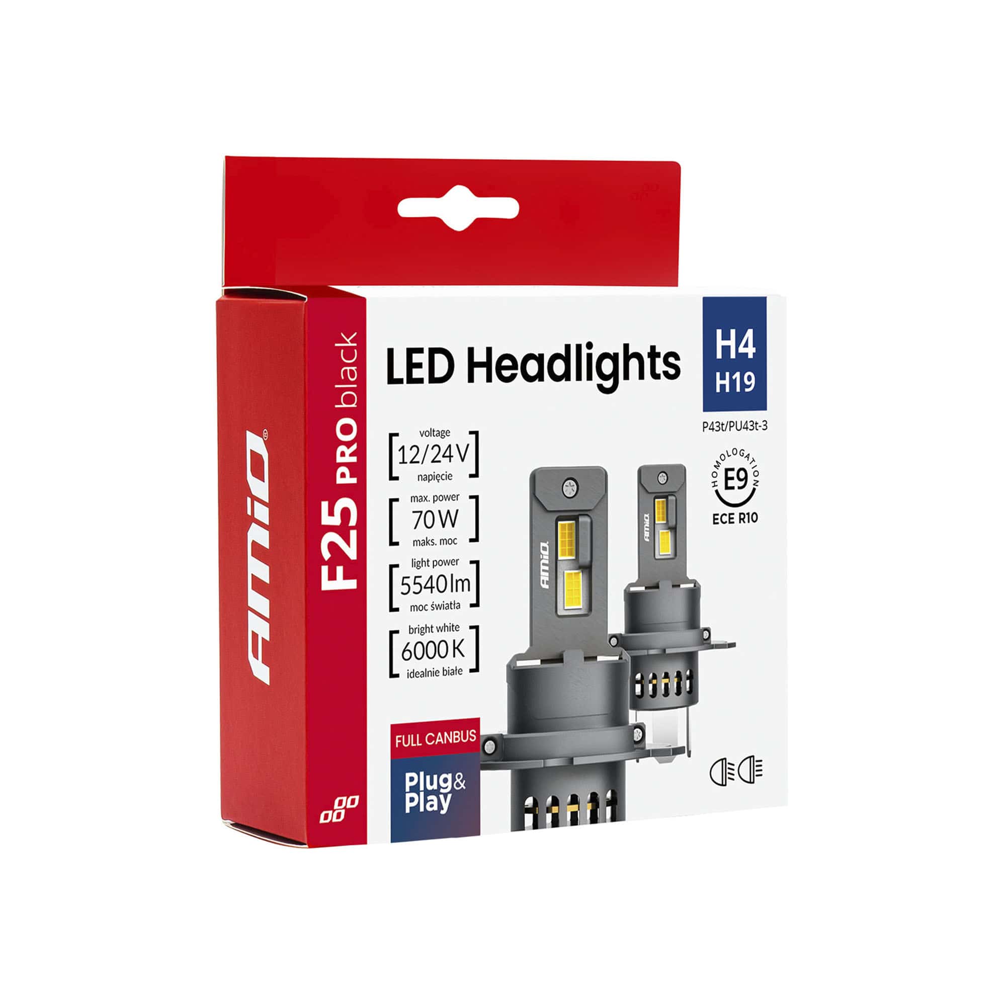 LED-ajovalopolttimot PRO H4 70W 5540lm, Amio - Image 9