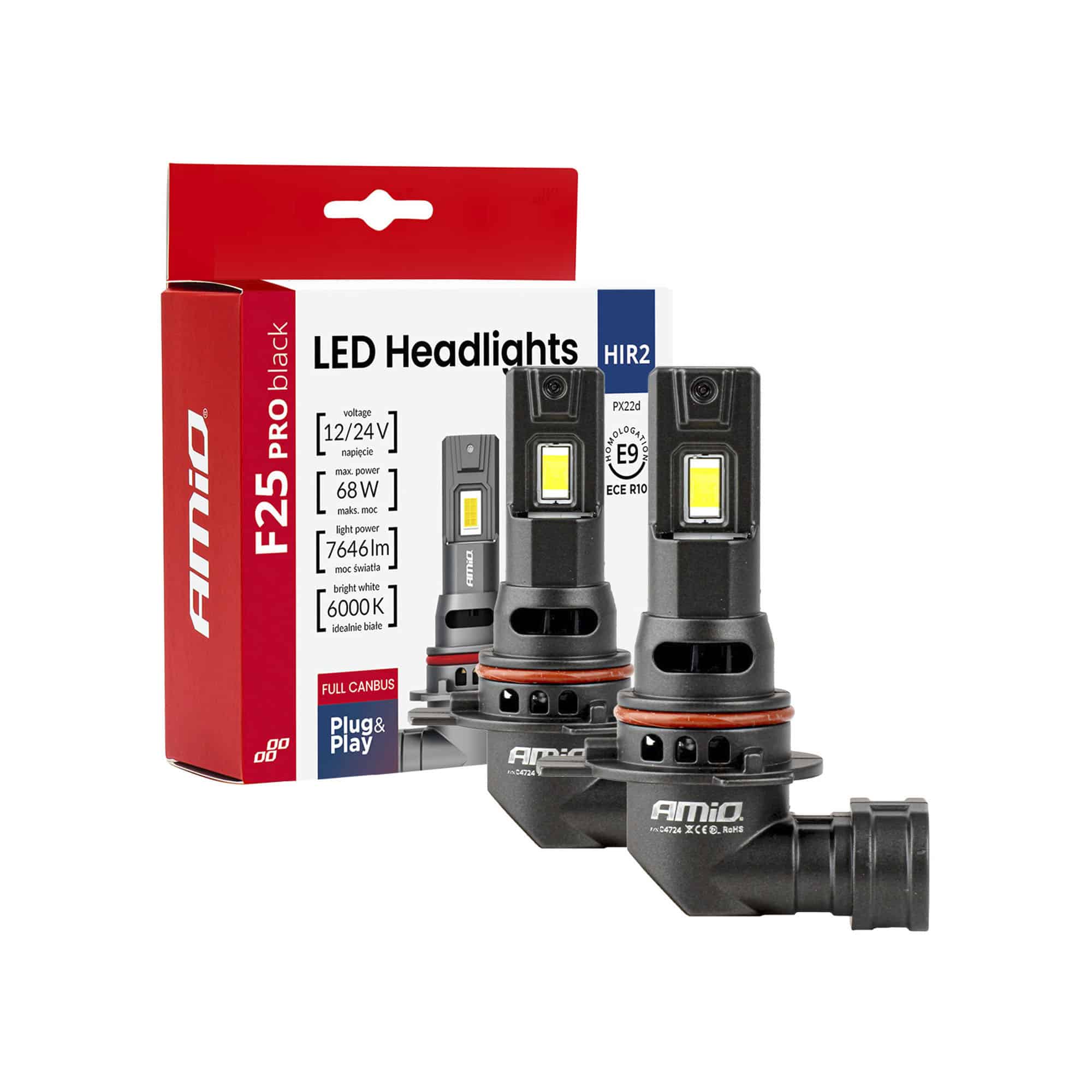 LED-ajovalopolttimot PRO HIR2 68W 7646lm, Amio