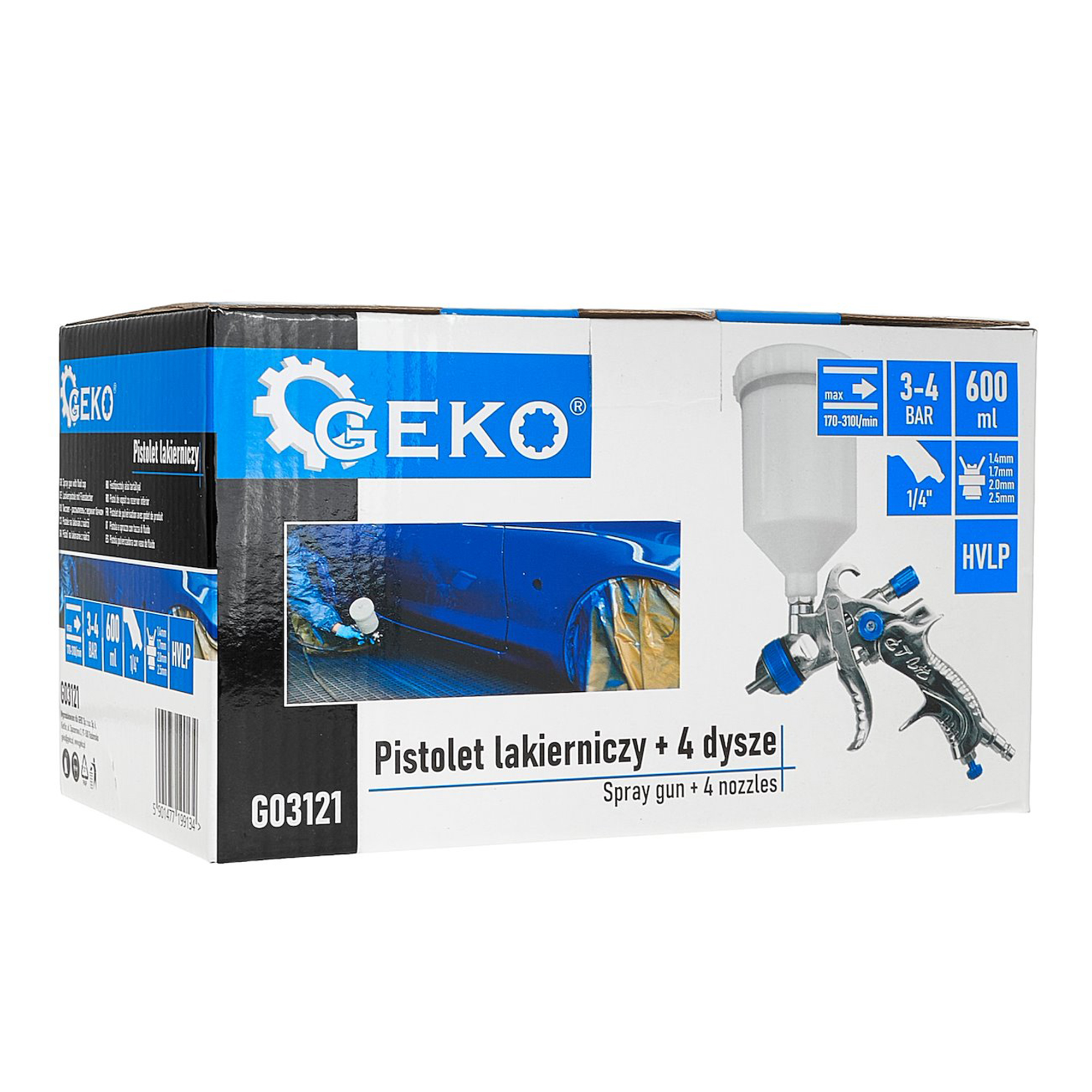 Maaliruisku HVLP 600 ml + 4 suutinta, Geko - Image 3