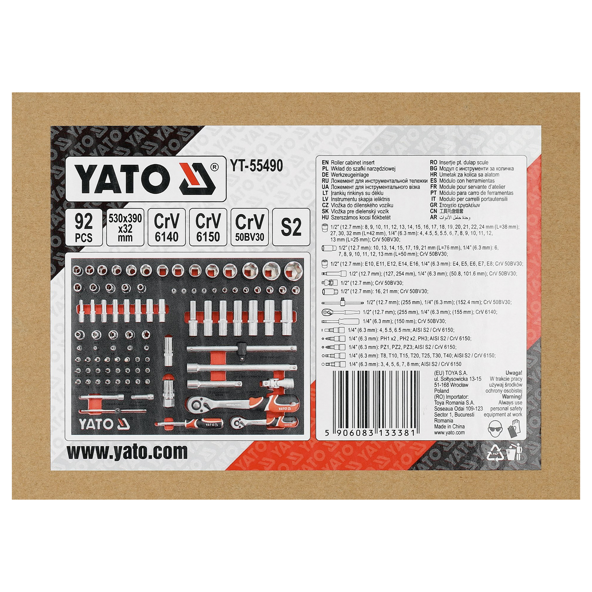 Hylsyavainsarja työkaluvaunuun 92 osaa, Yato - Image 2