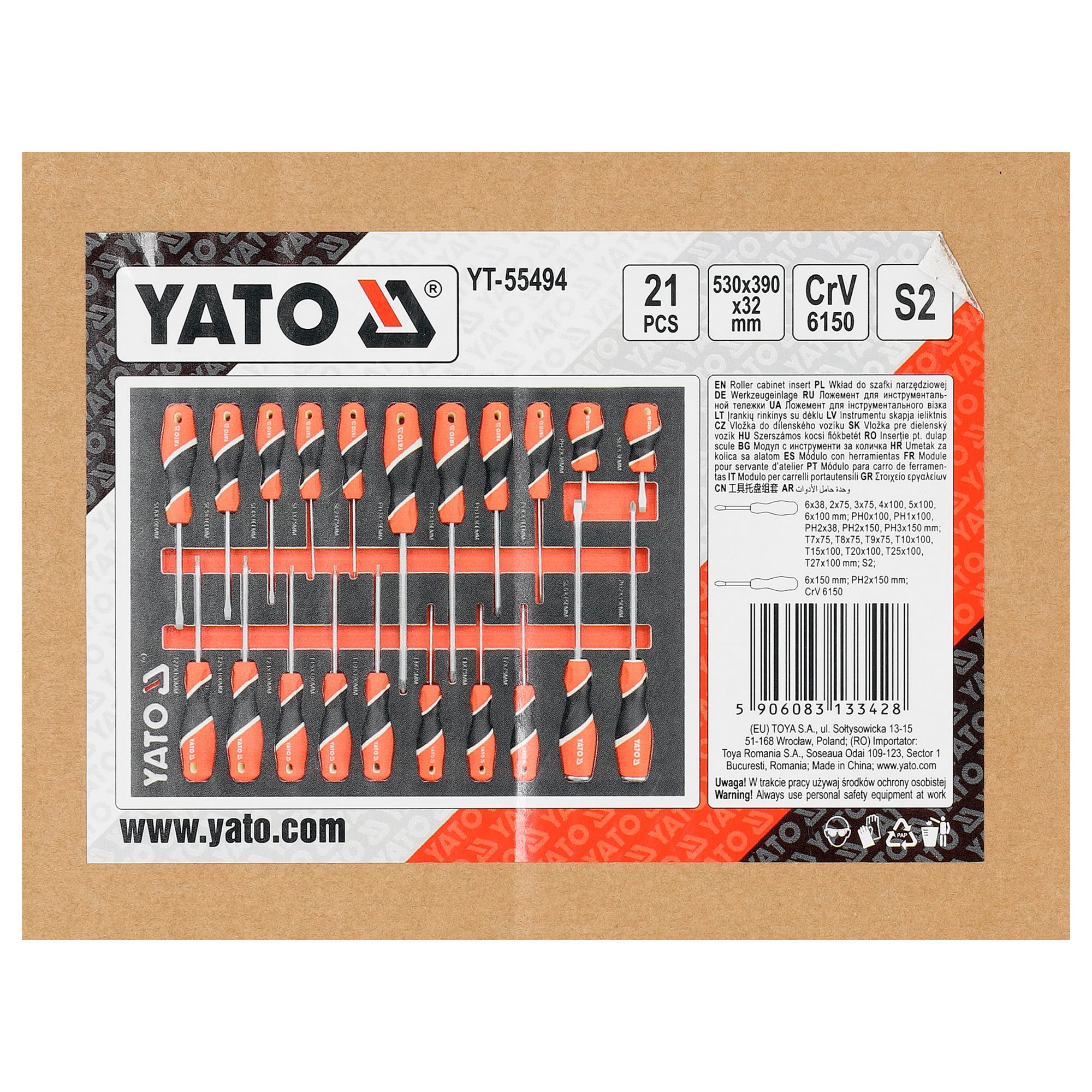 Ruuvimeisselisarja työkaluvaunuun 21 osaa, Yato YT-55494 - Image 2