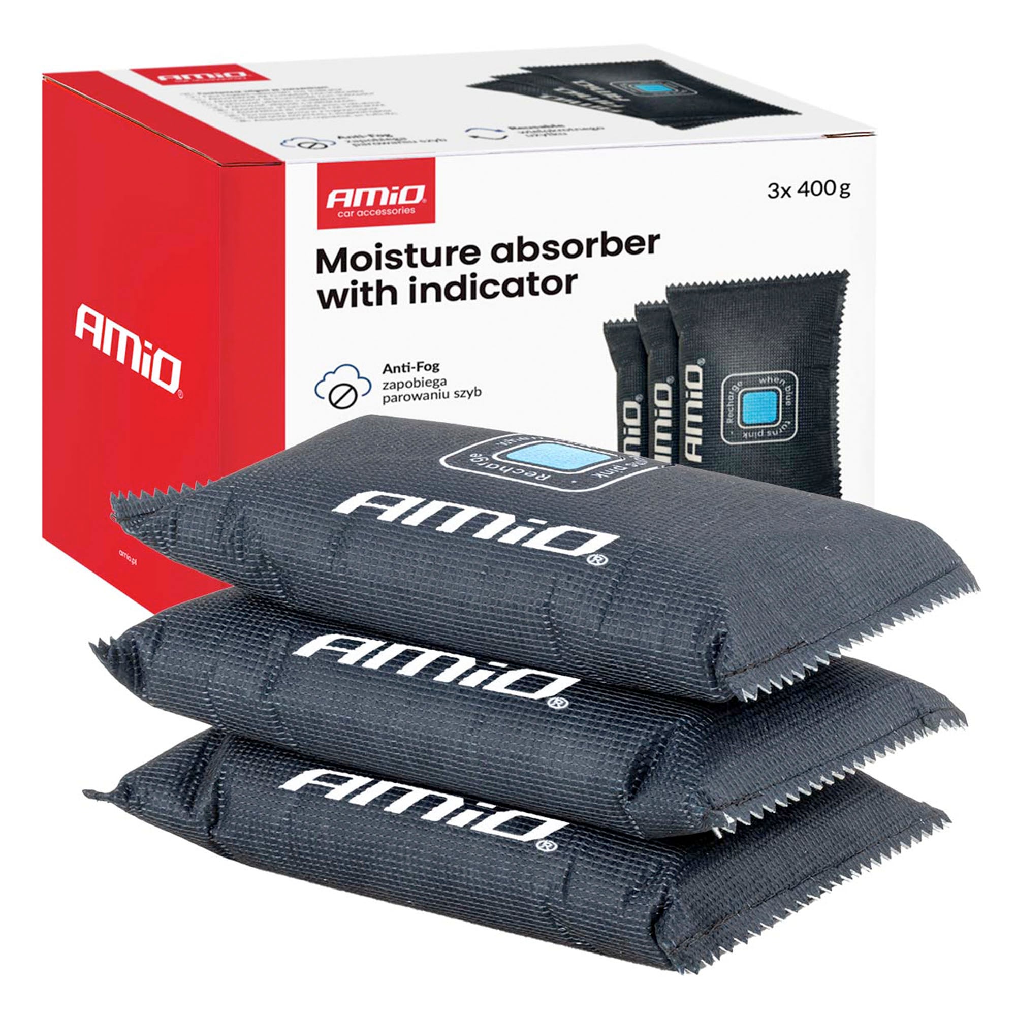 Auton kosteudenpoistaja kosteusindikaattorilla 3 x 400 g, Amio