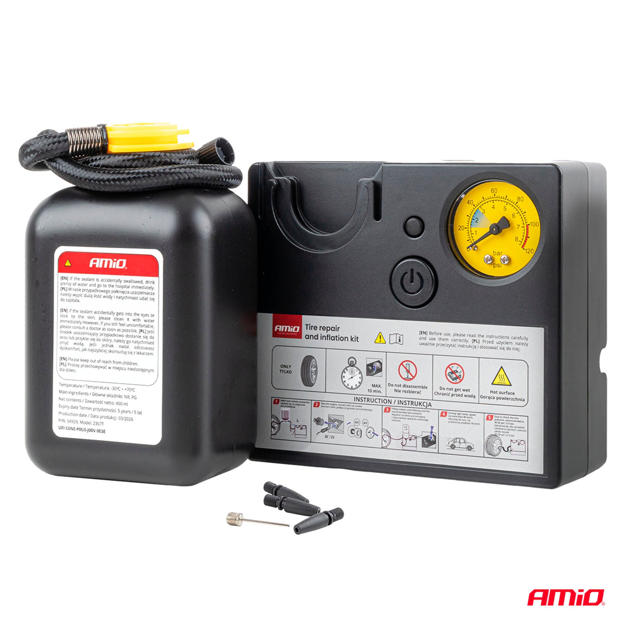 Renkaanpaikkaussarja kompressorilla 19 mm 12 V, Amio - Image 2