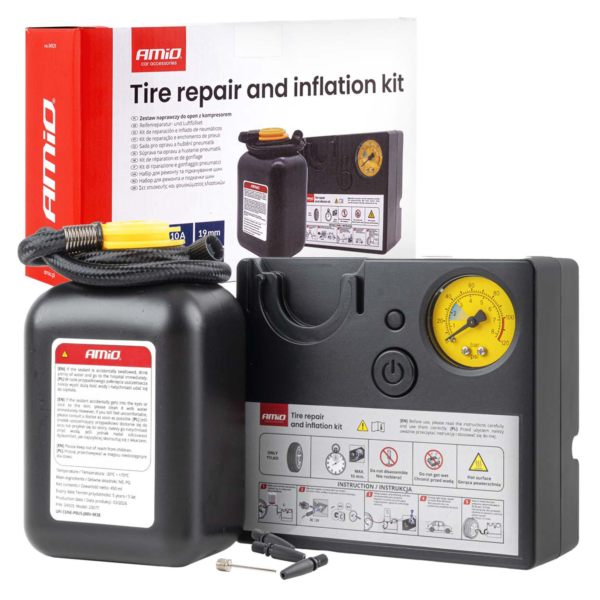 Renkaanpaikkaussarja kompressorilla 19 mm 12 V, Amio