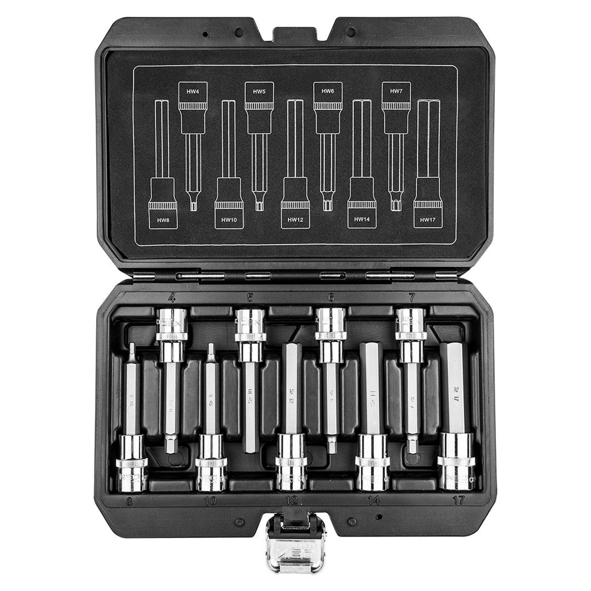 Kärkihylsysarja kuusiokolo 1/2" 9-osaa, Neo Tools.