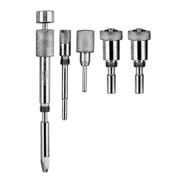 NEO Tools 11-325 -ajoitustyökalusarjan viisi metallista lukitustyökalua valkoisella taustalla