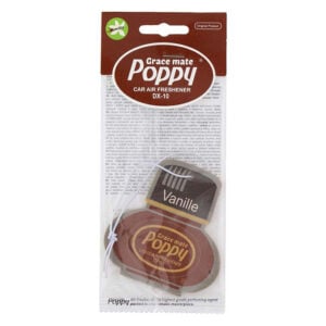 Poppy Grace Mate Vanilla -ilmanraikastin ripustusnarulla myyntipakkauksessa